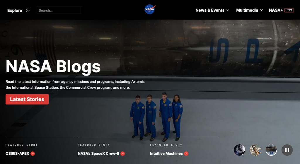 NASA Website auf Basis von WordPress