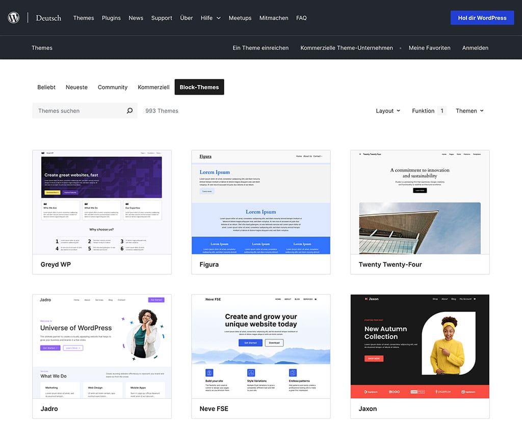 Über 1000 kostenlose WordPress Block Themes