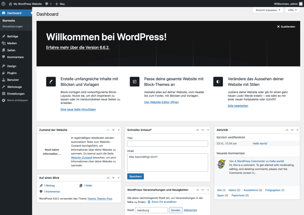 WordPress Dashboard, WP-Admin oder auch Admin-Panel